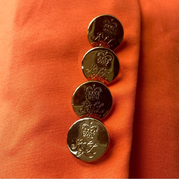 Ralph Lauren Orange Blazer Tailored Suit Jacket W 20W Gold Buttons Pockets - Picture 5 of 15